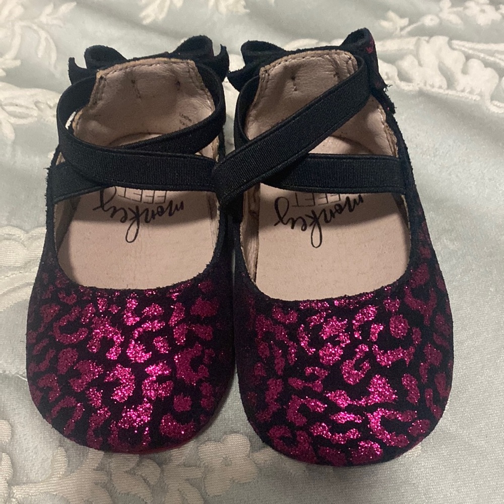 Monkey Feet - Hot Pink Glitter Leopard Ballet Flats 6-12m